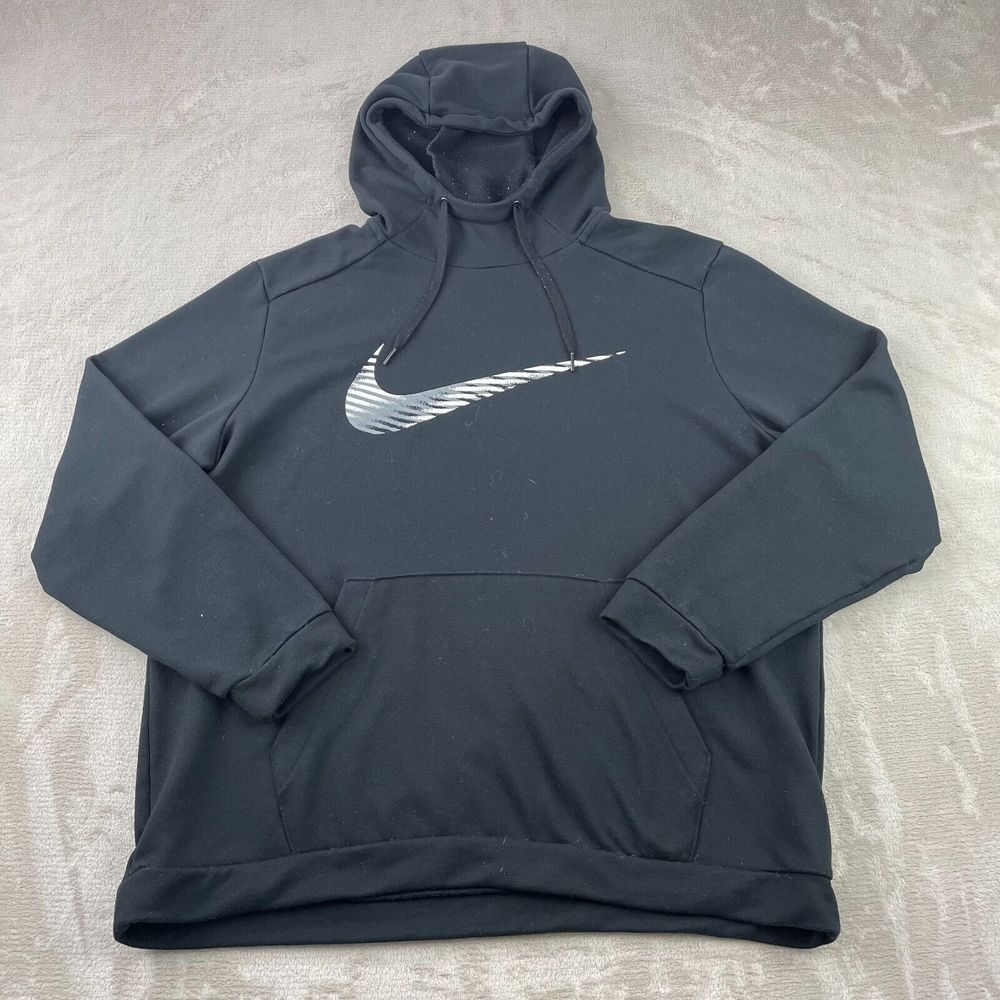 Nike Hoodie Men Xl Black Dri Fit Pullover Center Swoosh Graphic Training Active